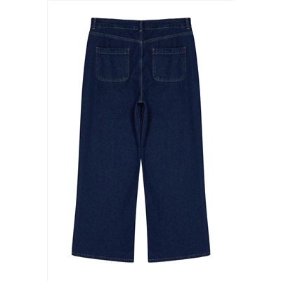 Темно-синие широкие джинсы с высокой талией больших размеров