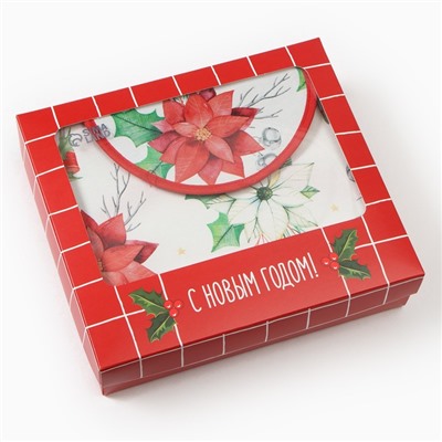 Набор новогодний подарочный "Этель" Christmas red flowers, фартук, полотенце, прихватка