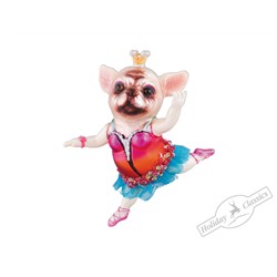 Собака бульдог "Балерина-принцесса" в малиновом платье и бирюзовой пачке (стекло) П/У,10х13 см