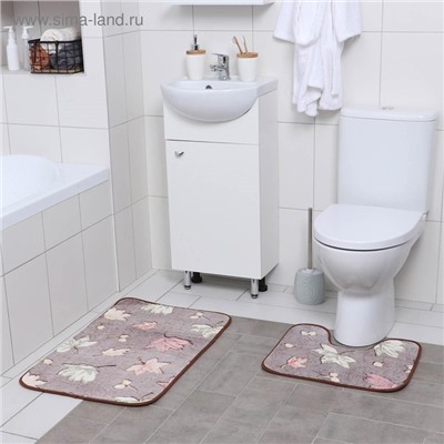 Набор ковриков для ванной и туалета Доляна «Осенние листья», 2 шт, 40×50, 50×80 см
