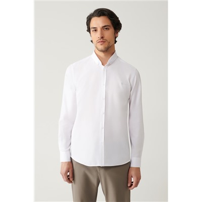 Белая рубашка, воротник на пуговицах, легкая глажка, оксфордский хлопок, стандартная посадка