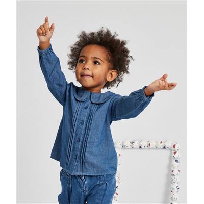 BLOUSE BÉBÉ FILLE EN DENIM LESS WATER AVEC COL CLAUDINE