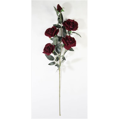 Ветка розы "Алая заря темно-красная" 4 цветка 1 бутон