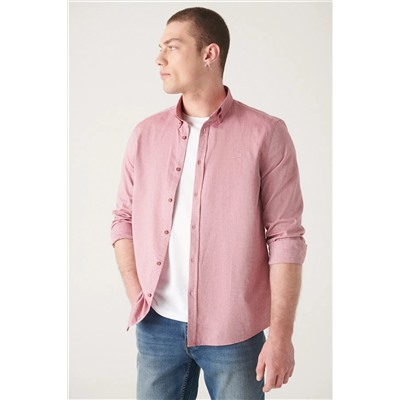 Мужская рубашка стандартного кроя из 100 % хлопка Оксфорд бордового цвета E002026