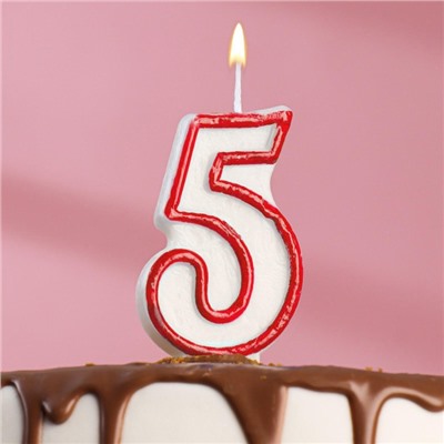 Свеча для торта цифра "5", ободок цветной, 7 см, МИКС