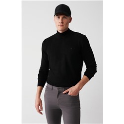 Черный трикотажный свитер унисекс с полуводолазкой, без катышков, стандартная посадка