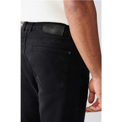 Мужские антрацитовые потертые эластичные зауженные джинсовые брюки под старину B003505