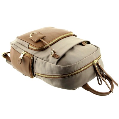 Рюкзак натуральная кожа с плащевой Оксфорд, с карманами LMR 22632-6j, бежевый