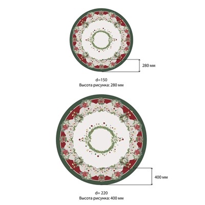 Скатерть новогодняя Этель "Рождественский венок" d=150 см, 100% хл, саржа 190 г/м2