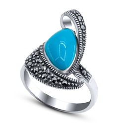 Серебряное кольцо с бирюзой и марказитом