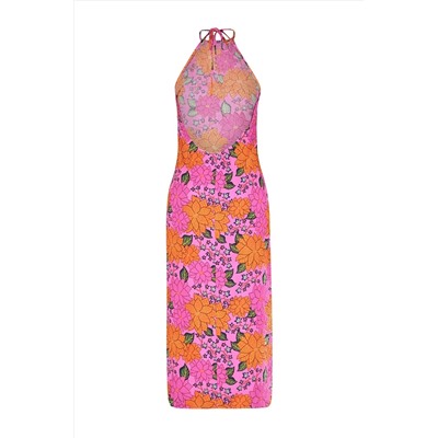 Тканое пляжное платье миди с открытой спиной и цветочным узором TBESS23EL00062