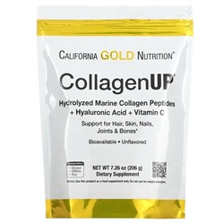 California Gold Nutrition, CollagenUP, гидролизованные пептиды морского коллагена с гиалуроновой кислотой и витамином C, с нейтральным вкусом, 206 г (7,26 унции) Произведено California Gold Nutrition