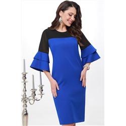 Нарядное синее платье с объёмными рукавами