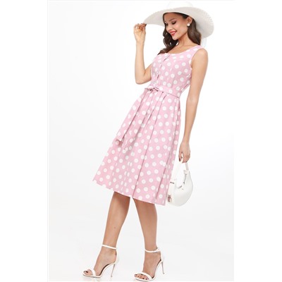 Платье-сарафан розовое в горошек с поясом Вальс цветов, пинк
