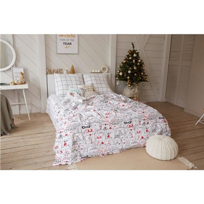 Новый год. Постельное белье Этель 1.5 сп Xmas cat 143*215 см, 150*214 см, 70*70 см - 2 шт