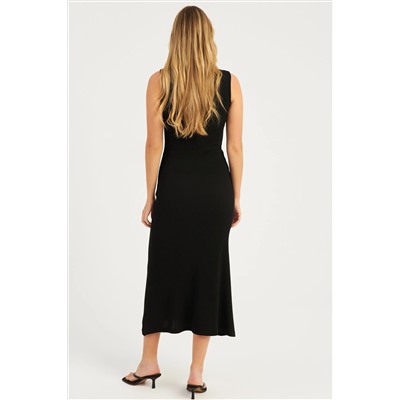 Женское черное платье макси на пуговицах EY2759