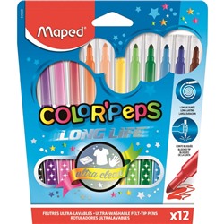 Фломастеры Maped COLOR'PEPS LONG LIFE,3хгр.пиш.узел,смываем,12цв/наб,845020