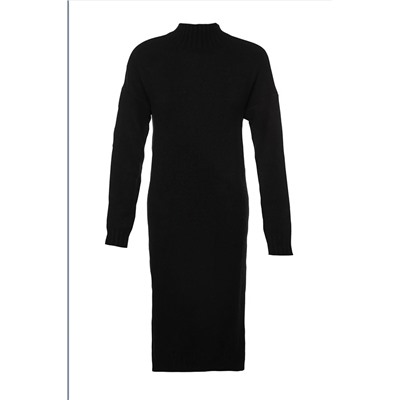 Черное широкое трикотажное платье миди с мягкой текстурой и высоким воротником TWOAW23EL0005