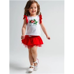 12429017 Комплект детский трикотажный для девочек: фуфайка (футболка), юбка-шорты