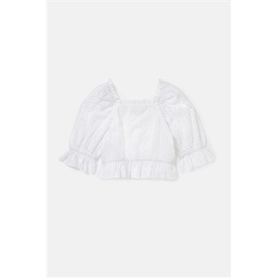 Angel & Rocket Cleo White Broderie Puff Sleeve Top