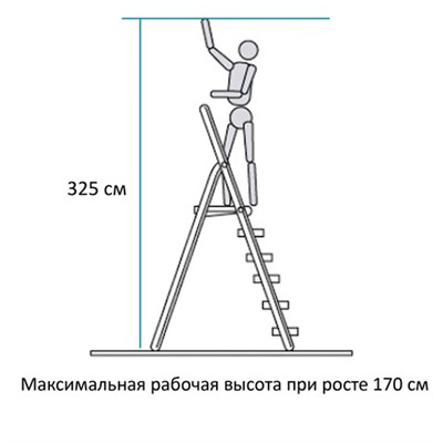 Стремянка сталь / алюминий 6 ступени, высота площадки 1,25м, дуга 0,6м, площадка 26х26см, нагрузка 150кг, вес 7кг НОВАЯ ВЫСОТА, 1130106