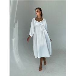 6614 Платье-миди с пышными рукавами белое