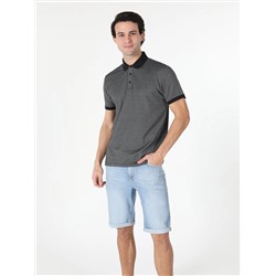 Антрацитовая мужская футболка с коротким рукавом стандартного кроя с воротником-поло