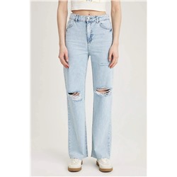 Широкие рваные джинсы с детальным вырезом в стиле 90-х, длинные брюки из 100% хлопка