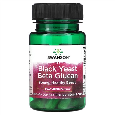 Swanson, Черные дрожжи, бета-глюкан, 30 вегетарианских капсул