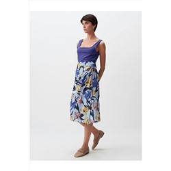 Голубая юбка-миди с рюшами и цветочным принтом