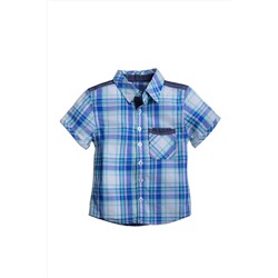 Голубая рубашка в клетку с коротким рукавом для мальчика 1J2814