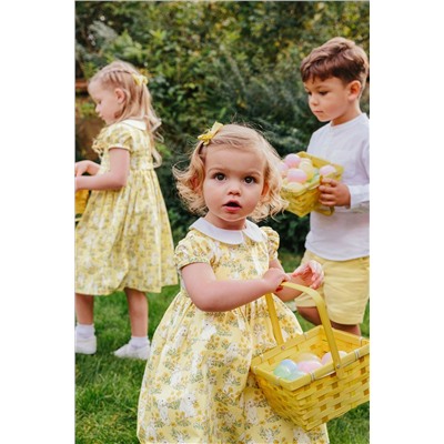 Trotters London Little Yellow Cotton Bunny Dress