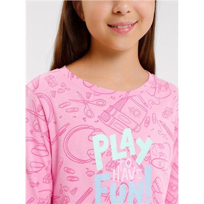 Сорочка ночная для девочек розовая с принтом "предметы"
