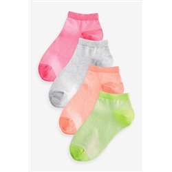 Pink, orange and yellow Fluro Trainer Socks 4 Pack