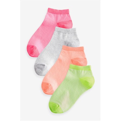 Pink, orange and yellow Fluro Trainer Socks 4 Pack