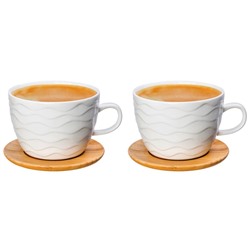 Чашка для капучино и кофе латте 500 мл "Айсберг волны" + дерев. подставка (2 шт.)