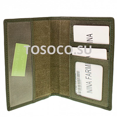 nf-9286-3-b green обложка для документов Nina Farmina натуральная кожа 14x12x2