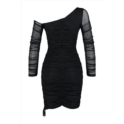Черное трикотажное платье из тюля на приталенной подкладке TPRAW24EL00105