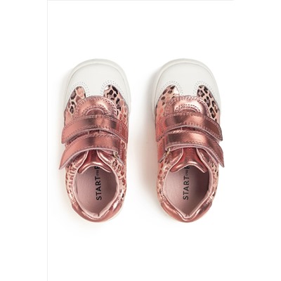 Start-Rite Natural Roundabout Rose Gold Leather Rip Tape Pre School Trainer Shoes