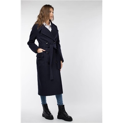 01-08804 Пальто женское демисезонное (пояс) Пальтовая ткань темно-синий