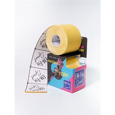 Бинт Кинезио-Тейп EM-Fix Sport Tape 5смх5м жёлтый усиленная фикс. эластичный фиксирующий