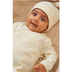 MORI Cream Organic Cotton Knitted Kimono Romper & Hat Baby Gift Set