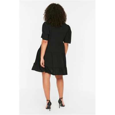 Черное платье с тканым воланом TBBSS22EL1597