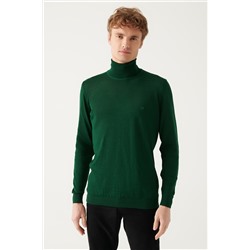 Зеленый трикотажный свитер Полная водолазка из смесовой шерсти Базовый стандартный крой