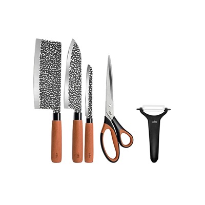 LR05-11 LARA Набор ножей 5 предметов, топорик, нож сантоку, нож универс. овощечистка, ножницы, 3CR14