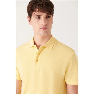 Желтая футболка классического поло из 100% хлопка стандартного кроя