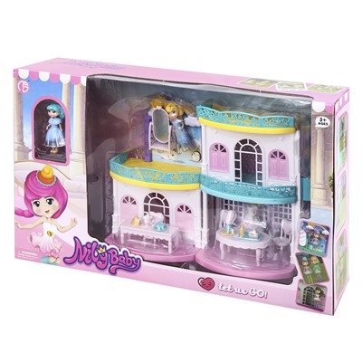 *Nily Baby Домик для кукол "Дом с террасой и балконом" (34х24,5 см, куклы 8,5 см, мебель)