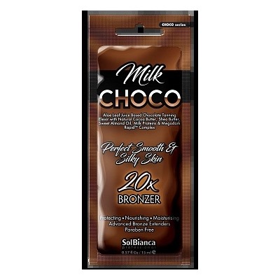 Крем д/солярия на основе алоэ “Choco Milk" 20х bronzer,15мл (масла какао,Ши и миндаля, протеины моло