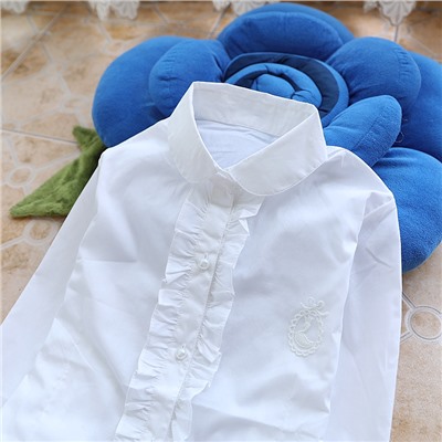 Рубашка подростковая для девочек, арт КД172, цвет: белый, воротник-стойка, тёмно-синий бант
