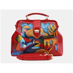Красная кожаная сумка с росписью из натуральной кожи «W0023 Red Кандинский»